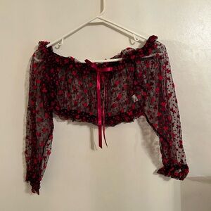 Unbranded Sheer Black and Red Floral Top Size Small